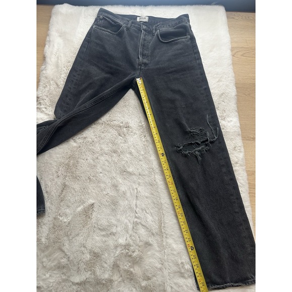 Women's Agolde Distressed Frayed Hem High Waisted 90's Jeans Black Size 29 - Picture 7 of 9